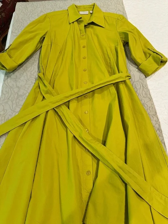 New York & Company Button-Front Midi Shirt Dress in Chartreuse - Picture 1 of 3
